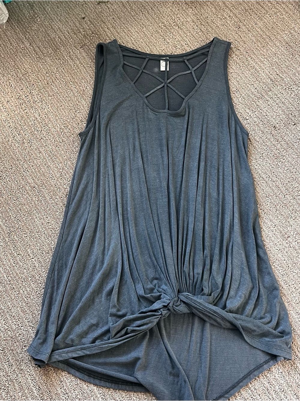 Sleeveless Knot-Front Tank Top - Charcoal